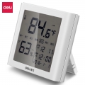 得力(deli)LCD带时间闹钟多功能电子温湿度计 办公用品 白色8958